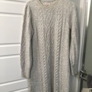 LOFT Light Gray Long Sleeve Sweater Dress